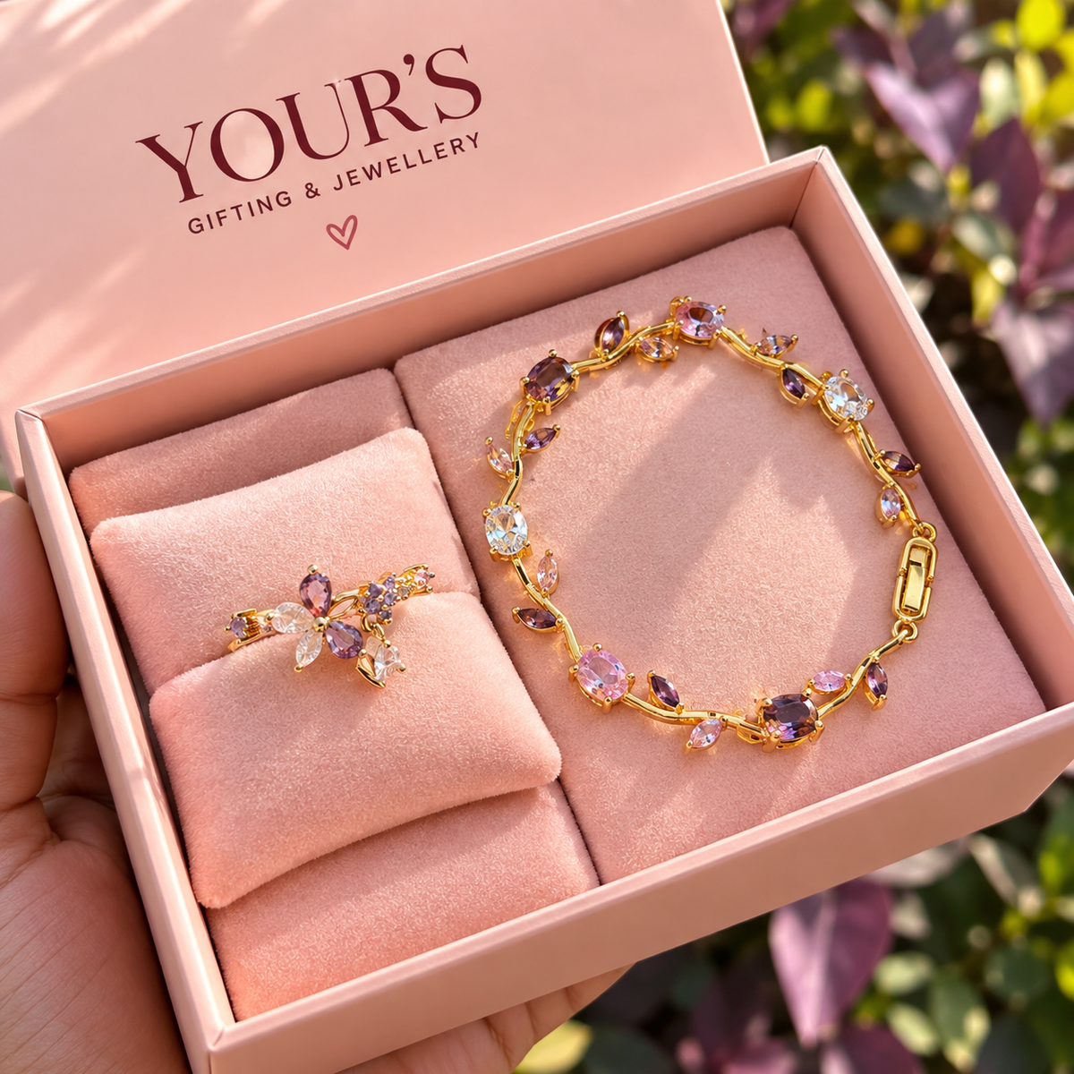 ✨ Lavender Bloom Bracelet & Ring Set