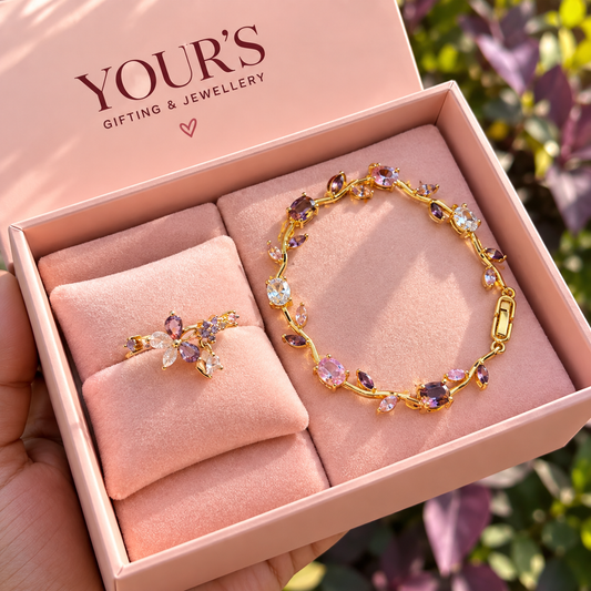 ✨ Lavender Bloom Bracelet & Ring Set