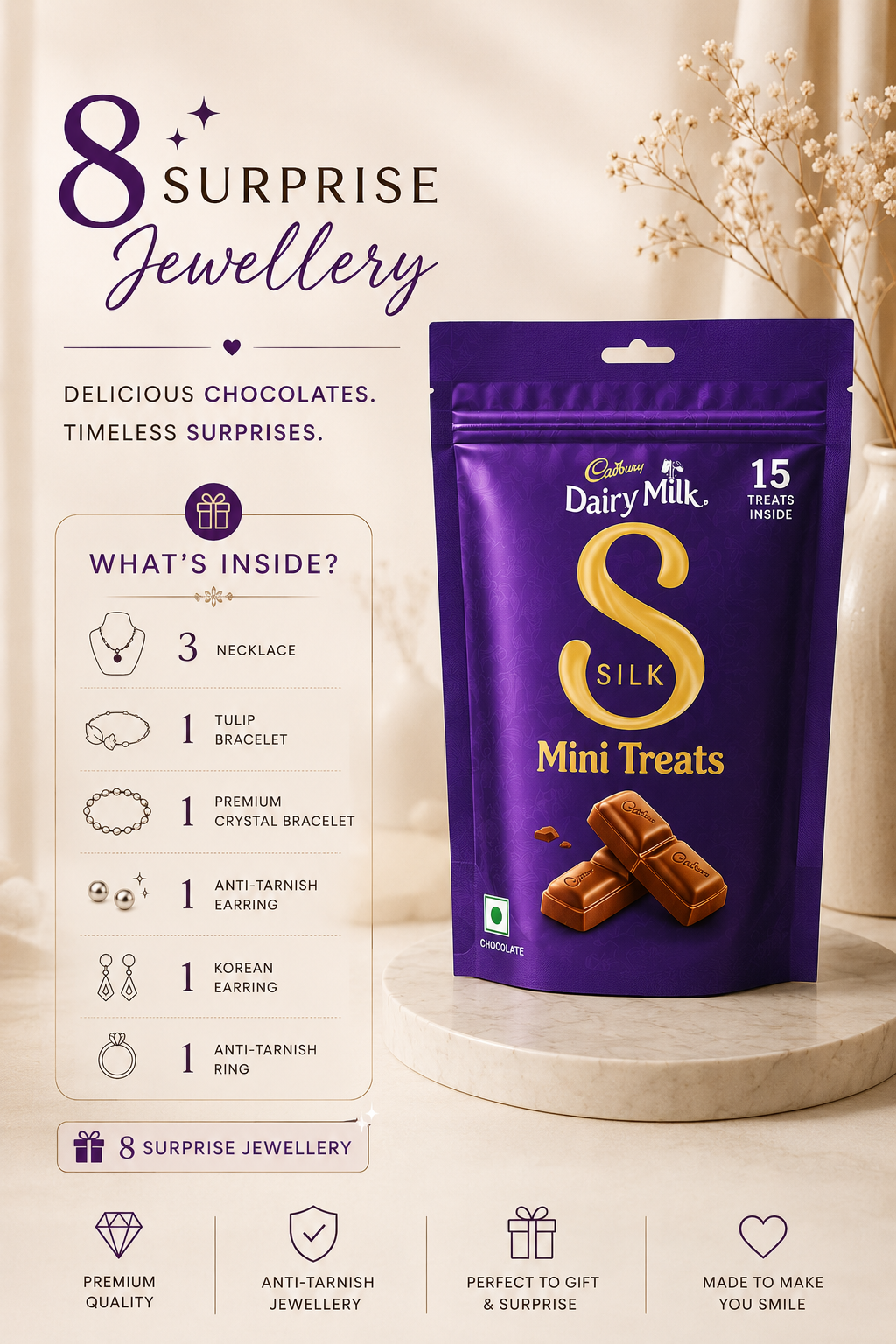 🍫✨ ChocoCharm Surprise — 8 Gift Jewellery Box
